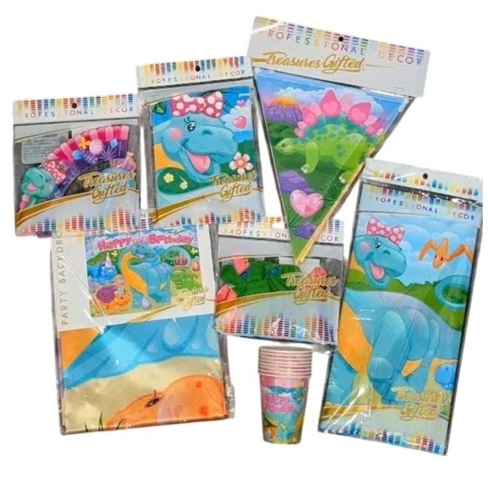 Girl Dinosaur Birthday Party Supplies Decorations Balloons Cupcakes Backdrop Kit